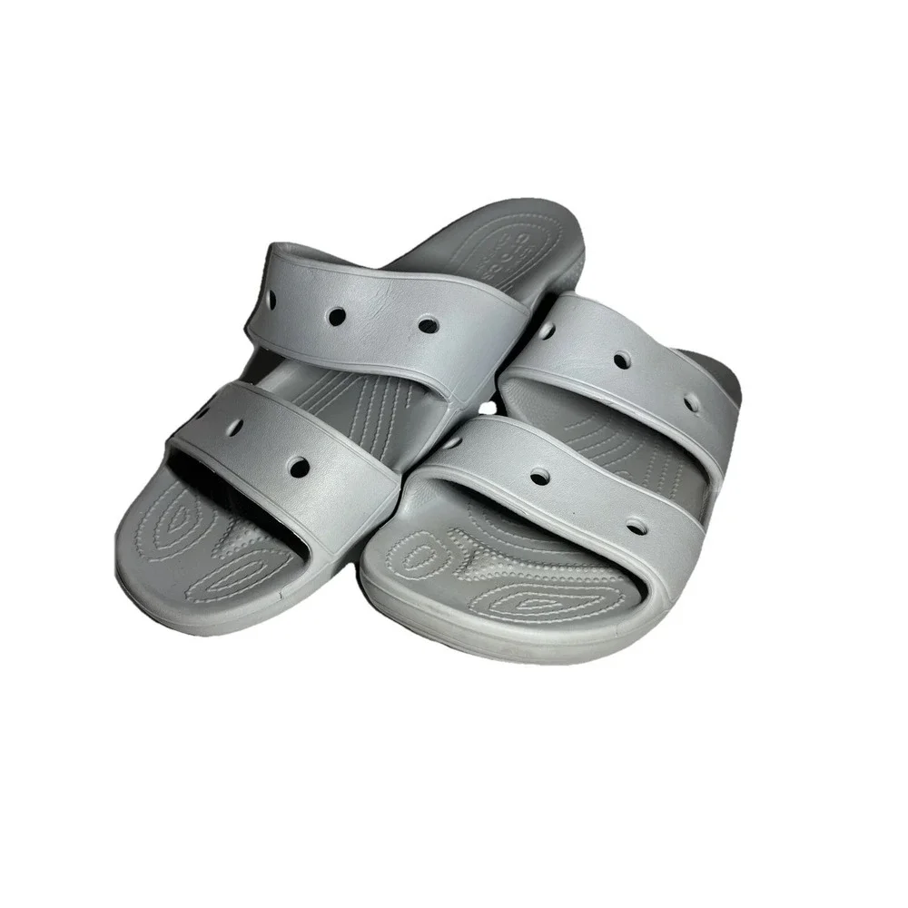 Crocs Light Grey ICONICS Two Strap Slides Sandal US Men 11